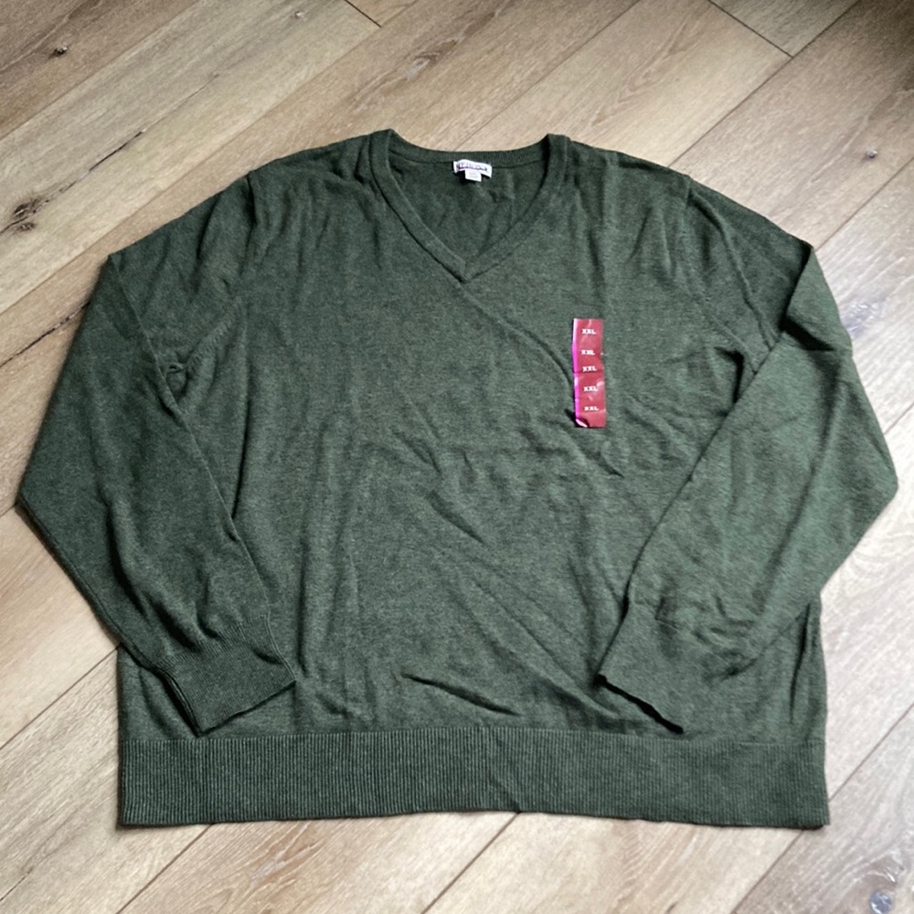 Merona Men's Sweater Dark Green V-Neck Pullover NWOT Size XXL Preppy Aca…